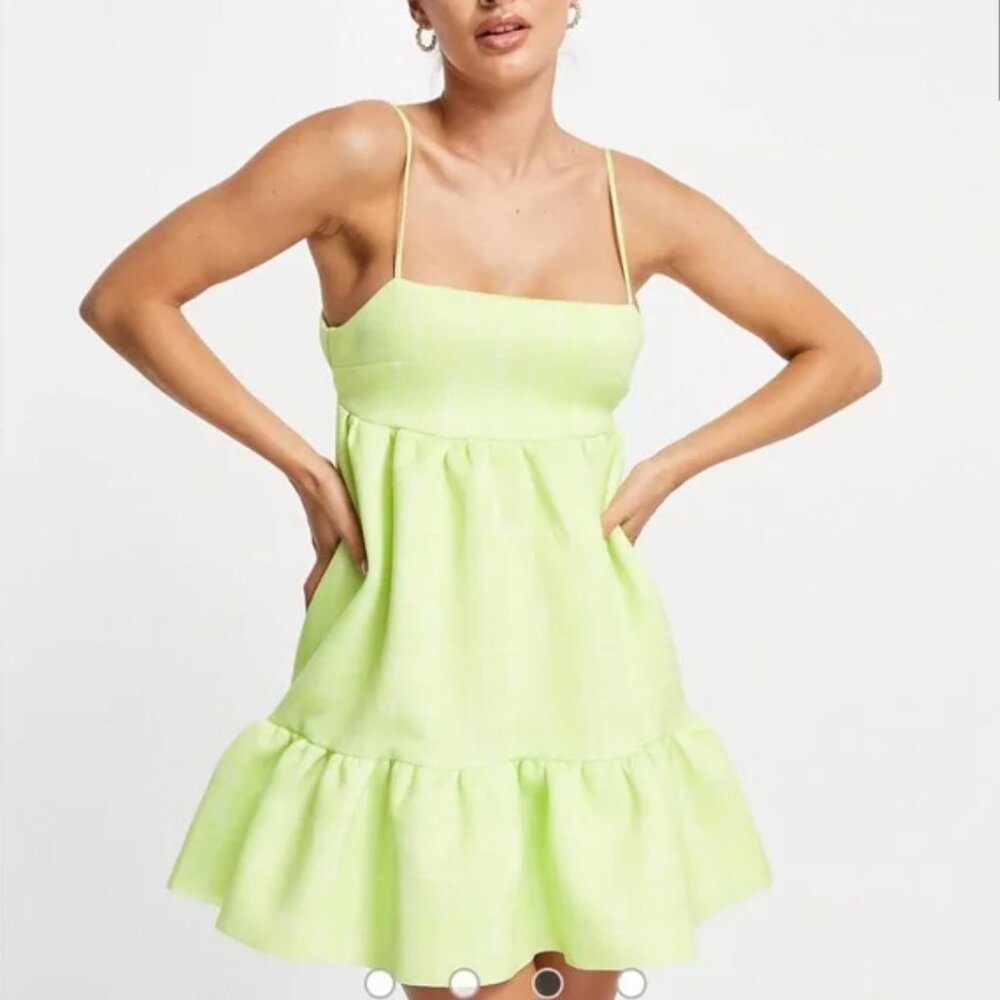 ASOS DESIGN SQUARE NECK CAMI SMOCK MINI DRESS IN CHECK PRINT SIZE 14